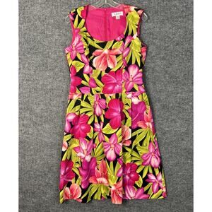 Clues Collection Womens Hawaiian Floral Fit And Flare Dress Size 10 Tropical